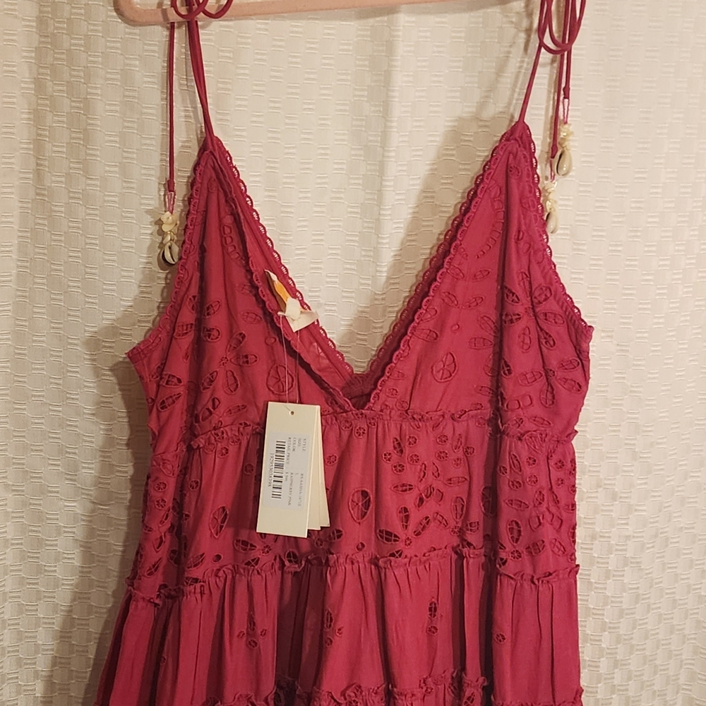 Deep Pink Lace Mini Dress Luxury Rare Coastal Cowgirl Embroidered - Picture 4 of 5